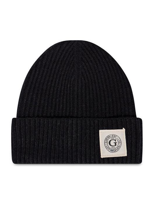 Gorro Beanie GUESS Negro Talla L - Mezcla De Acrílico, Poliéster Y Nylon | Con Solapa Y Parche De Logotipo Bordado