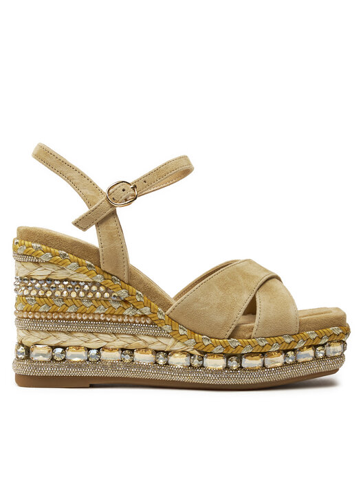 Alma En Pena Espadrille Mit Keilabsatz – In Gold, Aus Textil & Leder, Bequem Für Den Sommer