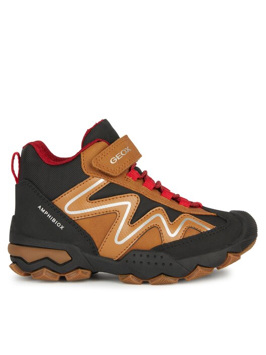 Geox J Buller Amphibiox A Kids' Boots - Brown/Orange, Waterproof, Ankle-High, Hook & Loop Closure, Size 5.5 US Big Kid