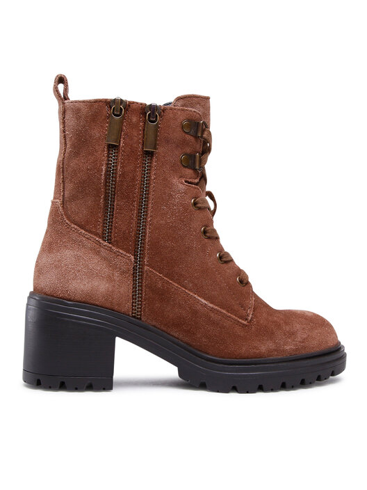 Geox Damiana Damen-Schnürstiefelette - Toffee/Beige, Mit Seitlichem Reißverschluss, Absatz 6,5 Cm