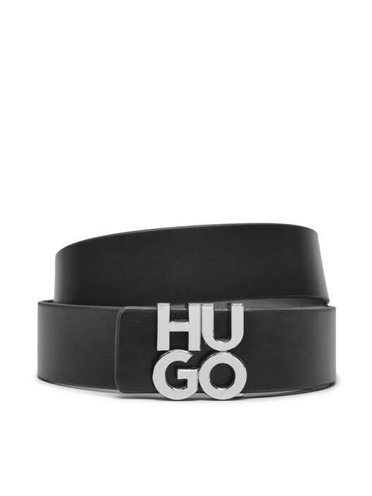 HUGO Herren Gürtel Glau Las Sz35 – Aus Leder Mit Ausgestanzten Logos, Blaugraue Details