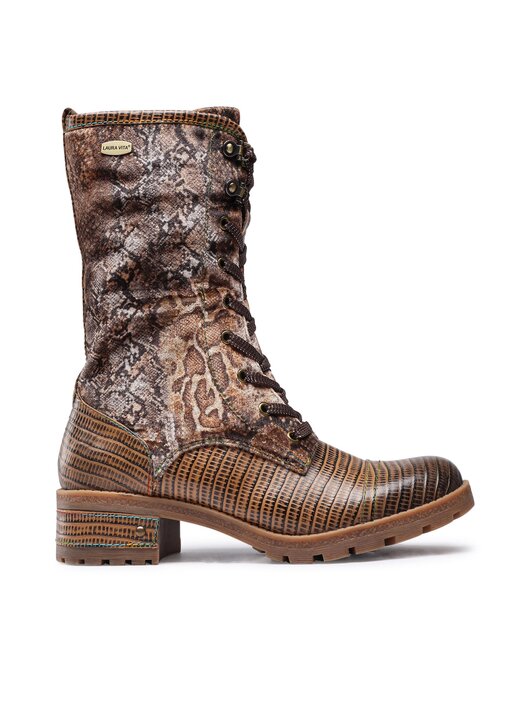 Bottines Femme Laura Vita Cocrailo 74 - Motif Floral, Bout Camel, Talon Block, Fermeture Zip