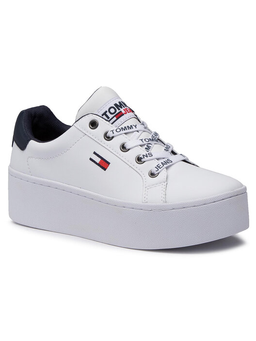 Sneakers Tommy Hilfiger Iconic Leather Flatform Sneaker EN0EN01113 Blanc chaussures