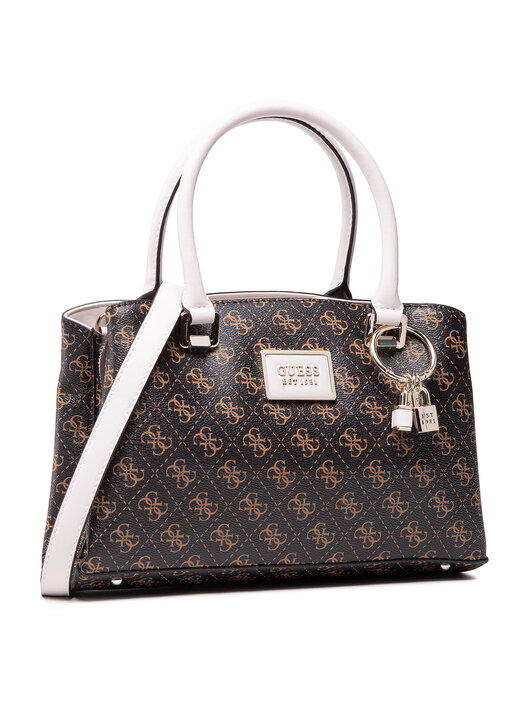 GUESS Tyren Girlfriend Carryall Tote Bag - White PU Shoulder Bag - 42 X 27 X 15 Cm, Multiple Compartments