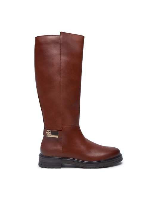 Klassische Stiefel Tommy Hilfiger Th Logo Leather Long Boot FW0FW08335 Braun eschuhe