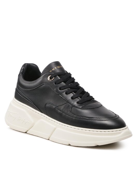 Tommy Hilfiger Black Leather Women Sneaker