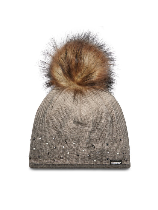 Eisbär Women's Rana Lux Crystal Hat - Merino Wool Blend, Faux Fur Pompom, Snowflake Design