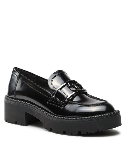 Tamaris Loafer Slipper Plateau glänzende Detail 1-24436-41 schwarz Damen- Slipper
