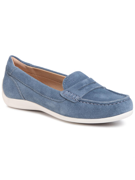 Geox Mocassins Fille Yuki A - Cuir Bleu | Semelle Respirante Imperméable