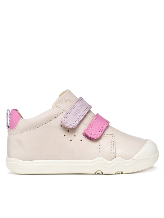 Baskets Geox Steppieup B4663A Pour Fille - Chaussures Pieds Nus En Cuir Nappa, Semelle Flexible, Fermeture Scratch, Couleur Rose - 11