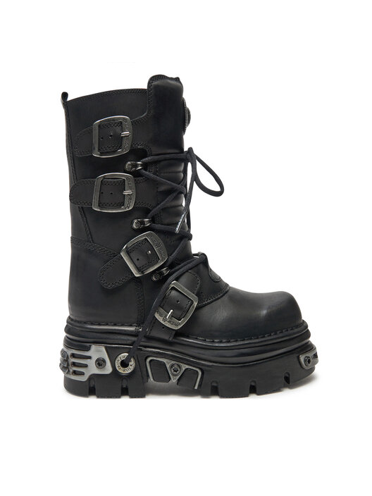 New Rock Unisex M.727-S1 Black Leather Boots – Skull Chain Flame Reactor Design, Size 41 - View #6