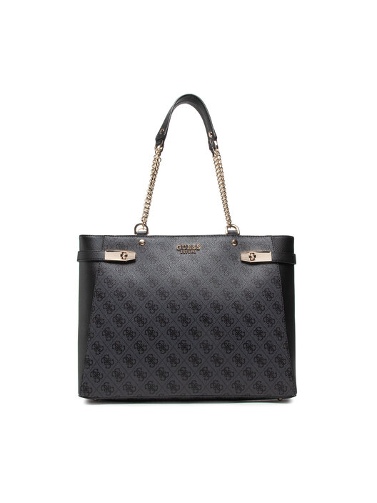 Guess Zadie Logo Girlfriend Tote Bag For Women - Black Eco Leather With Chain Strap