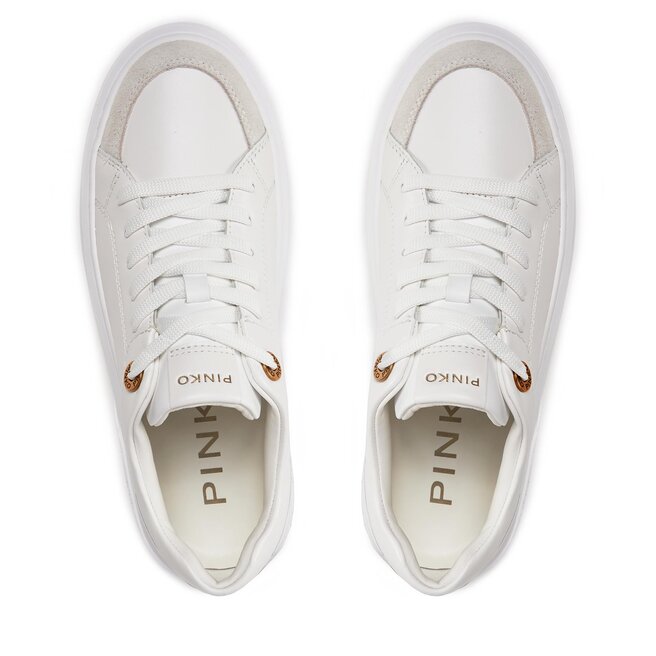 PINKO YOKO 12 – Baskets Femme En Cuir Blanc – Semelle Épaisse Et Logo Love Birds