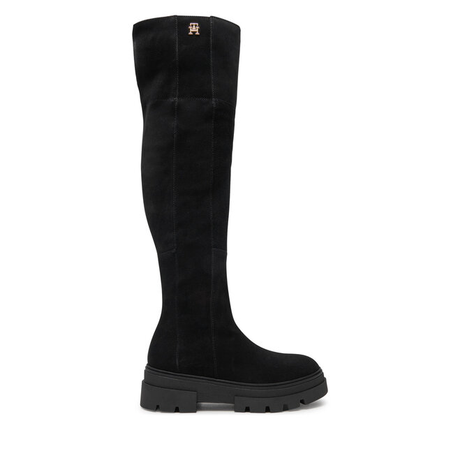 Muszkieterki Tommy Hilfiger Suede Over-The-Knee Boot - Czarny
