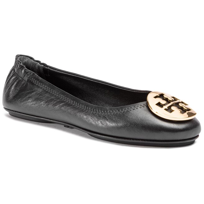 Balerini Tory Burch Minnie Travel Ballet With Metal Logo 50393 Perfect Black/Gold 013
