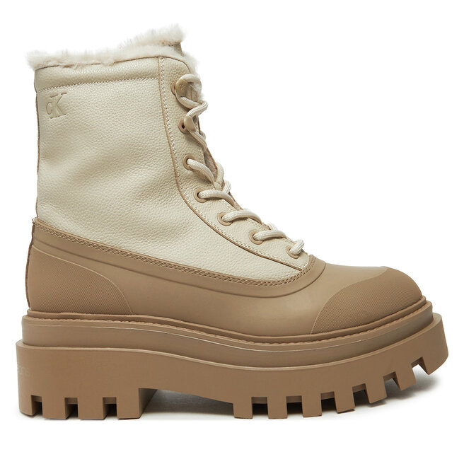 Trapery Calvin Klein Jeans Flatform Lace Up Boot Padded - Beżowy