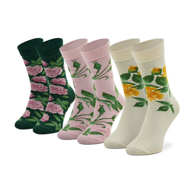 Rainbow Socks Sada 3 párů dámských vysokých ponožek Rainbow Socks Rainbow Socks Box Flower Růžová
