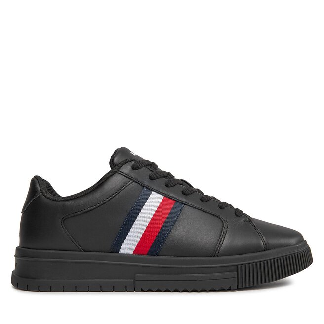 Sneakersy Tommy Hilfiger Supercup Lth Stripes Ess - Czarny