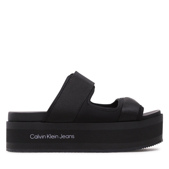 Klapki Calvin Klein Jeans Flatporm Sandal Webb - Czarny