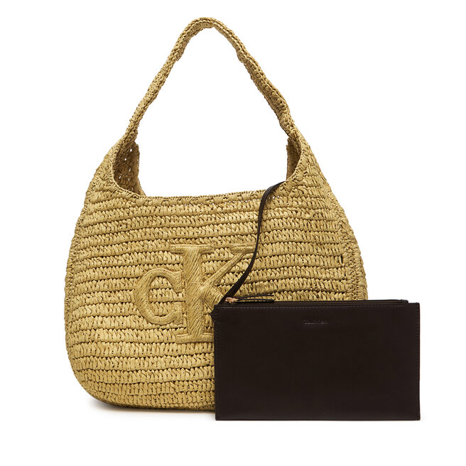 Torebka Calvin Klein Bold Ck Raffia Lg Shoulder Bag LV04F3448G Beżowy -