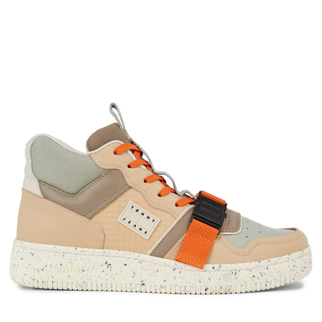 Sneakersy Tommy Jeans Tjm Basket Leather Buckle Mid - Beżowy