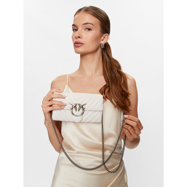 Pinko Handtasche Pinko Love Mini Icon Wallet C PE 23 PLTT 100062 A0GK Bianco Seta/Old Silver Z14O