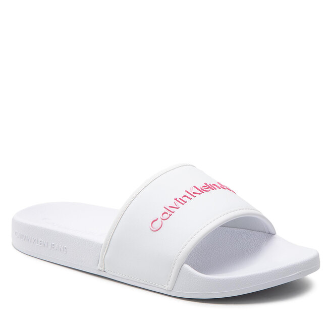 Șlapi Calvin Klein Jeans Slide Bold Institutional YW0YW00720 White/Neon Pink 0LA