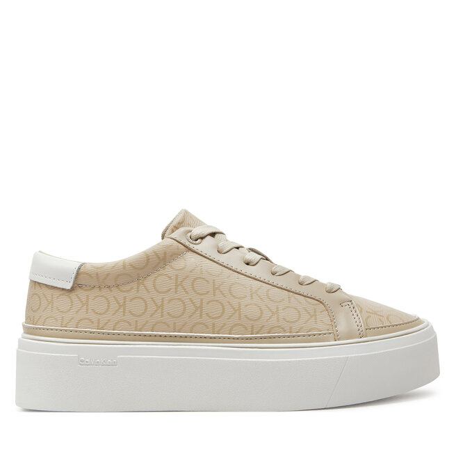 Sneakersy Calvin Klein Flatform Cup Lace Up Epi Mono - Beżowy