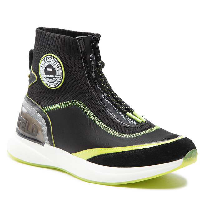 Sneakers KARL LAGERFELD KL62159 Black Lthr & Text w/Lime Black imagine noua