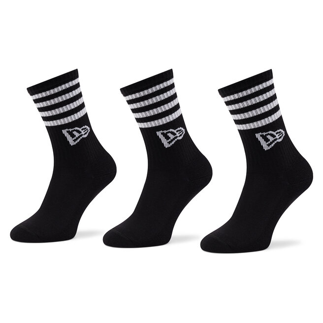 Zestaw 3 par wysokich skarpet unisex New Era Stripe Crew - Czarny