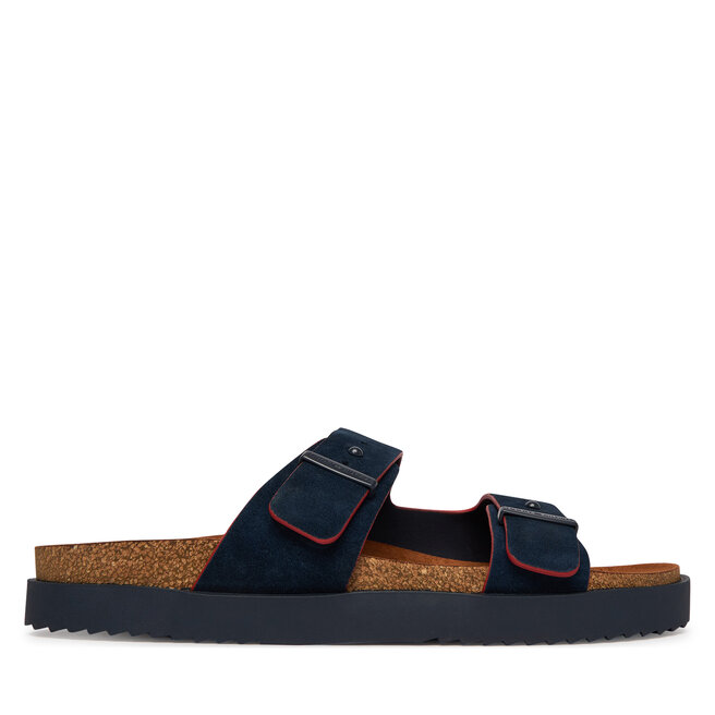 Klapki Tommy Hilfiger Cork Adjustable Suede Sandal FM0FM05869 Granatowy -