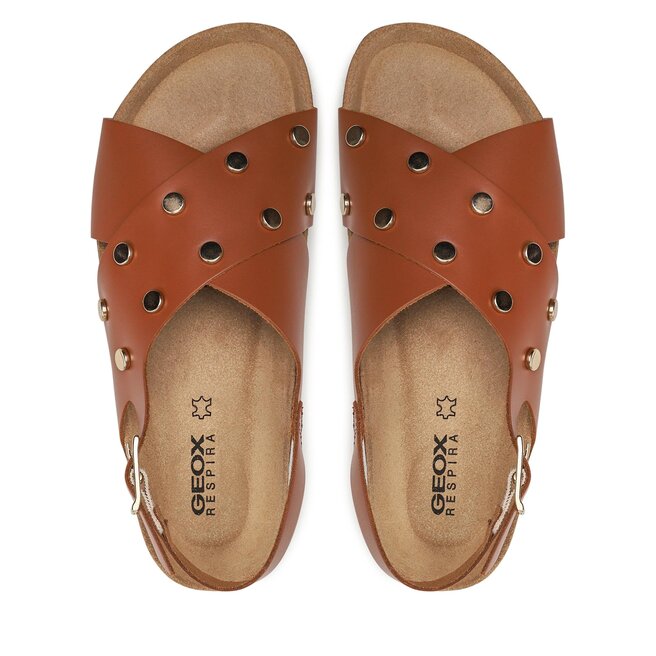 Geox Damen Sandale 'Brionia Low B' – Flache Ledersandale Mit Schnalle