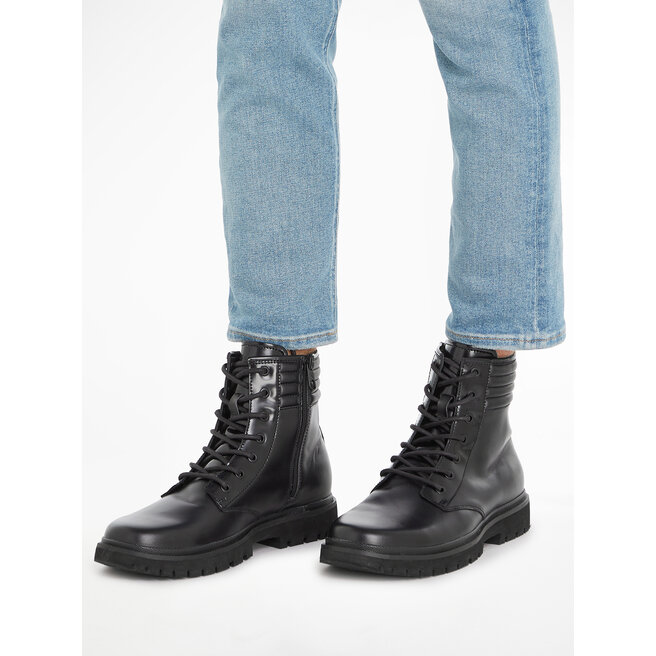 Calvin Klein Jeans Ghete Calvin Klein Jeans Eva Mid Laceup Boot Lth YM0YM00837 Triple Black 0GT