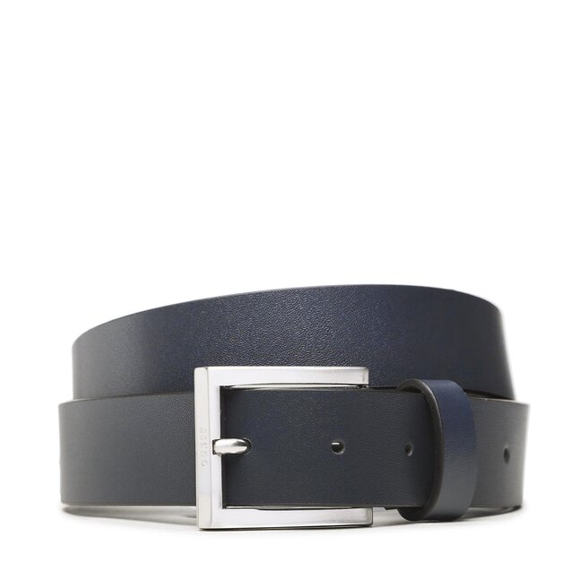 Cintura Uomo In Tela E Pelle Blu Navy E Marrone Seajure - Fatto A Mano In Portogallo, Larghezza 3.5 Cm - 3