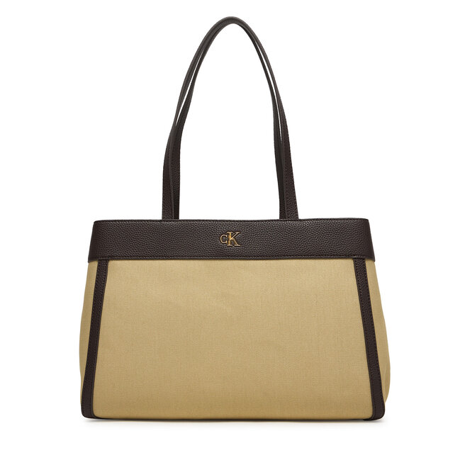 Torebka Calvin Klein Ck Canvas Medium Tote LV04F3503G Beżowy -
