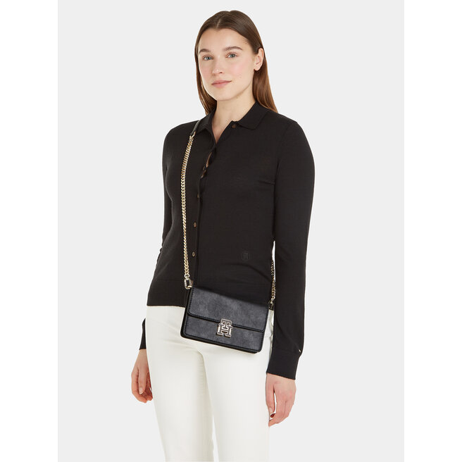 Torebka Tommy Hilfiger Pushlock Leather Small Crossover - Czarny