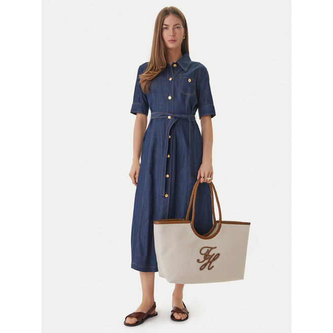 Torebka Tommy Hilfiger Th Elev Summ Maxi Tote Canvas AW0AW18629 Beżowy -