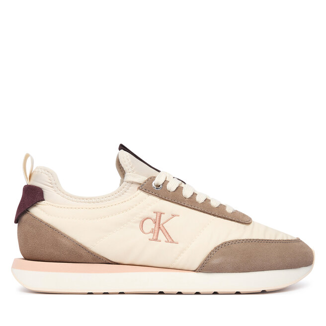 Sneakersy Calvin Klein Retro Runner Lace Up Sock YW0YW02060 Kremowy - kobiece