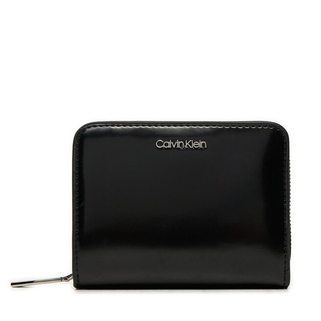 Mały Portfel Damski Calvin Klein Ck Must Medium Zip Around_Shiny - Czarny
