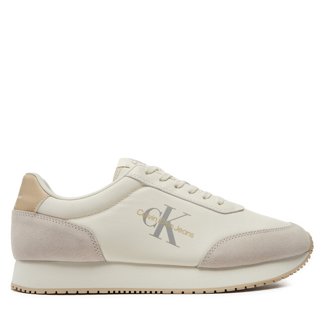 Sneakersy Calvin Klein Jeans Retro Runner Low Mix Mtl - Écru
