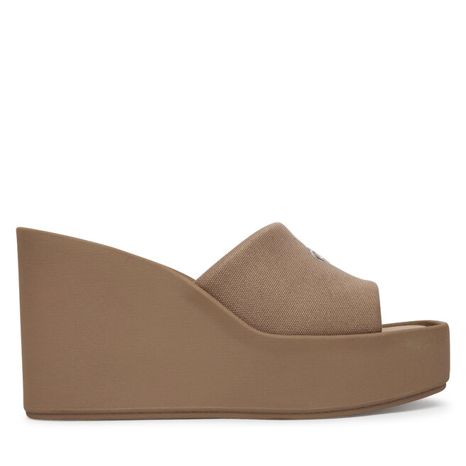 Klapki Calvin Klein Wedge 70 Sndl Canv Mg HW0HW03134 Beżowy -