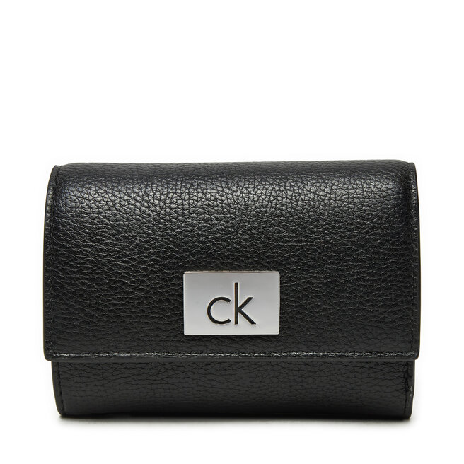 Mały Portfel Damski Calvin Klein Ck Plaque Small Trifold W/Zip - Czarny