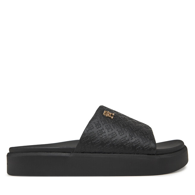 Klapki Tommy Hilfiger Platform Monogram Poolslide - Czarny