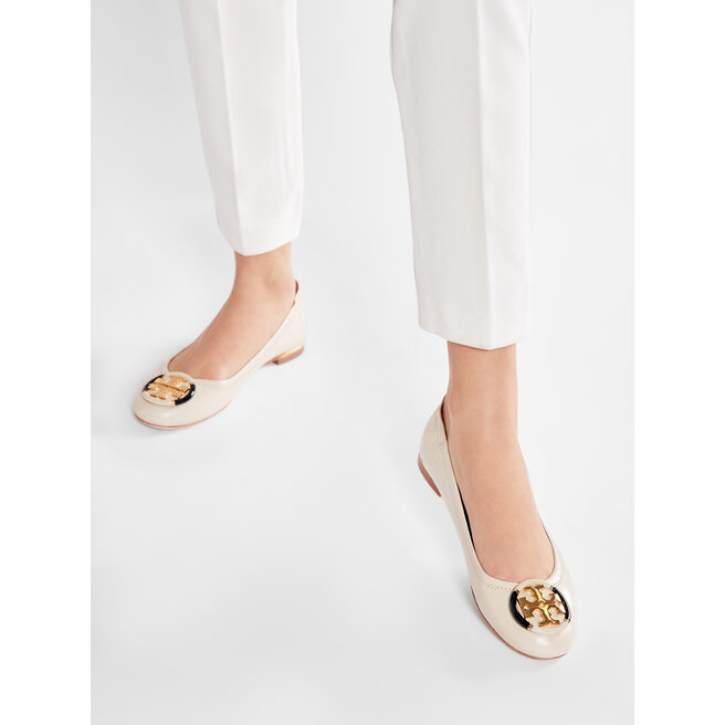 Tory Burch Balerini Tory Burch Multi Logo Elastic Ballet Goat Leather 74062 Rice Paper 112