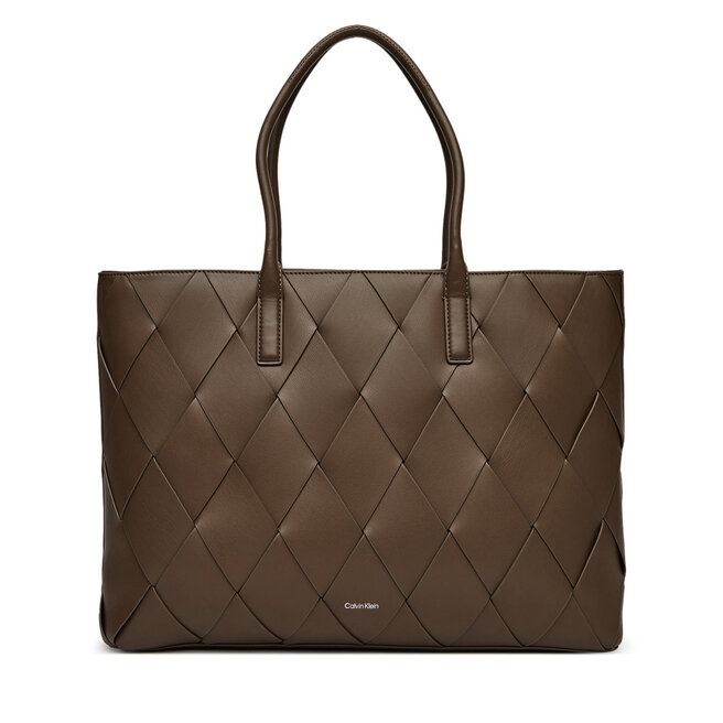 Torebka Calvin Klein Ck Woven Medium Shopper - Brązowy