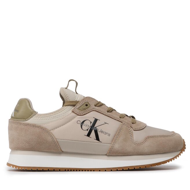 Calvin Klein Jeans Сникърси Calvin Klein Jeans Runner Sock Laceup Ny-Lth YM0YM00553 Eggshell/Travertine 0GI