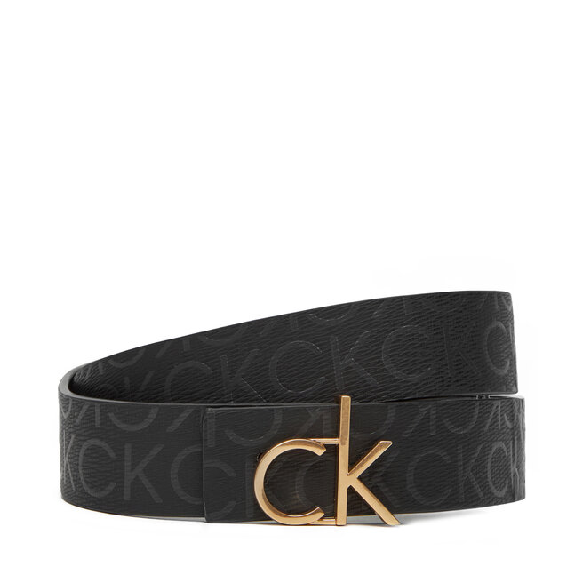 Pasek Damski Calvin Klein Ck Buckle Reversible Belt 30Mm Mono - Czarny