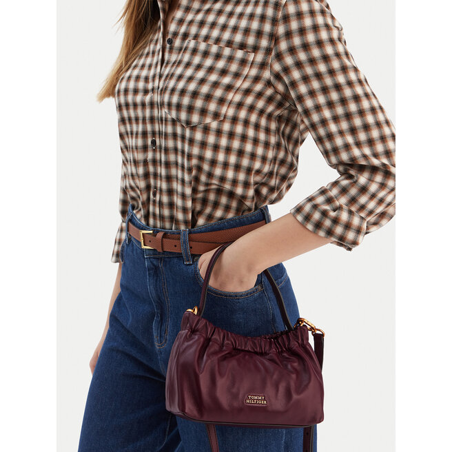 Torebka Tommy Hilfiger Soft Leather Mini Crossover AW0AW18306 Bordowy -