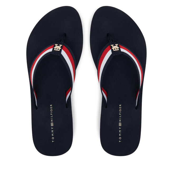 Japonki Tommy Hilfiger Th Corp Mid Wedge Beach Sandal - Granatowy
