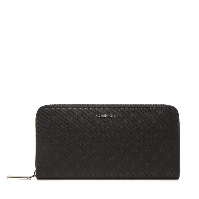 Duży Portfel Damski Calvin Klein Ck Must Aop Large Zip Around - Czarny